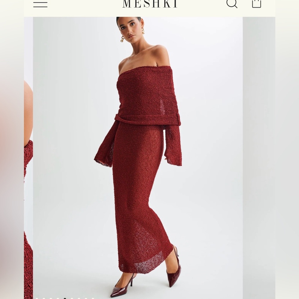 Meshki Marisol Off Shoulder Boucle Maxi Dress - Plum